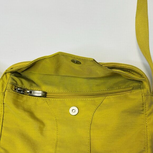 Baggallini Highrise Crossbody Purse Yellow Nylon Double Zipper Top - Picture 5 of 12
